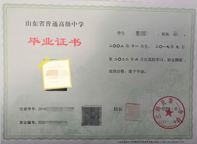 济南兰陵县第一中学高中毕业证样本